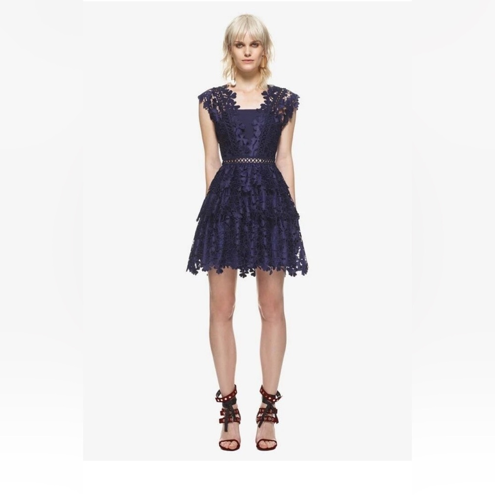 Self-Portrait Navy Lace Mini Dress
